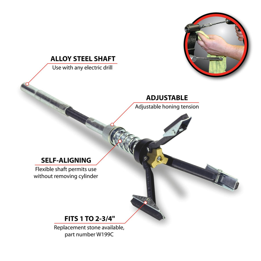 Brake Cylinder Hone Performance Tool W193C 3/4-Inch to 2 3/4-Inch, Black/Silver