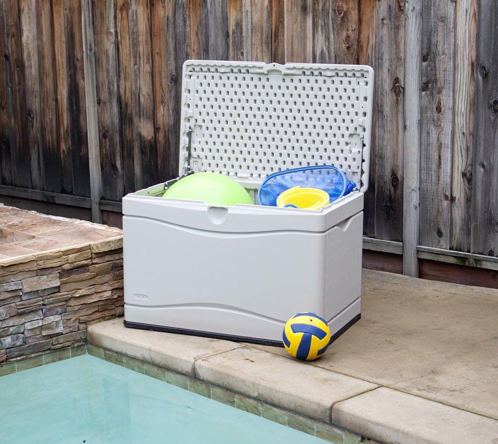 LIFETIME 60059 Desert (Tan) Sides and Lid Black Bottom Outdoor Storage Box-80 Gal, 80 Gallon, Desert Sand
