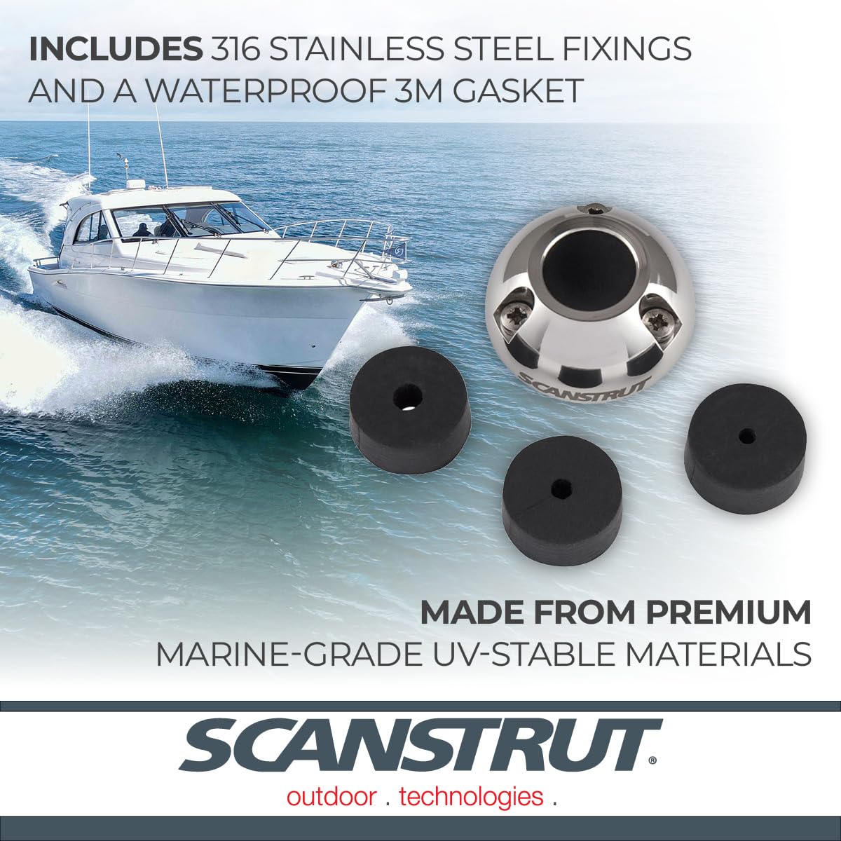 Scanstrut Small Cable Seal DS21A-S for Connectors to 0.83" and Cables 0.165"-0.35" - Stainless Steel