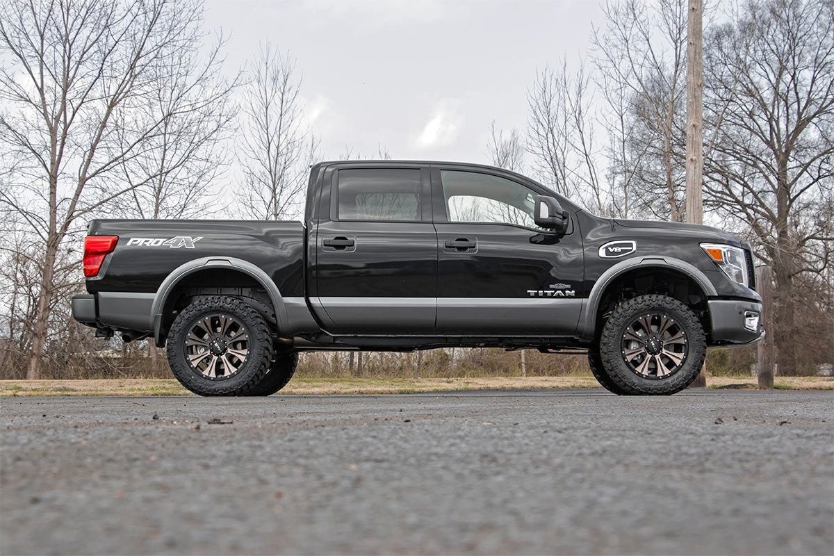 3" Rough Country Suspension Lift Kit for Nissan Titan 2WD/4WD (2004-2024) - Wheel Spacers & N3 Rear Shocks, Silver Control Arms