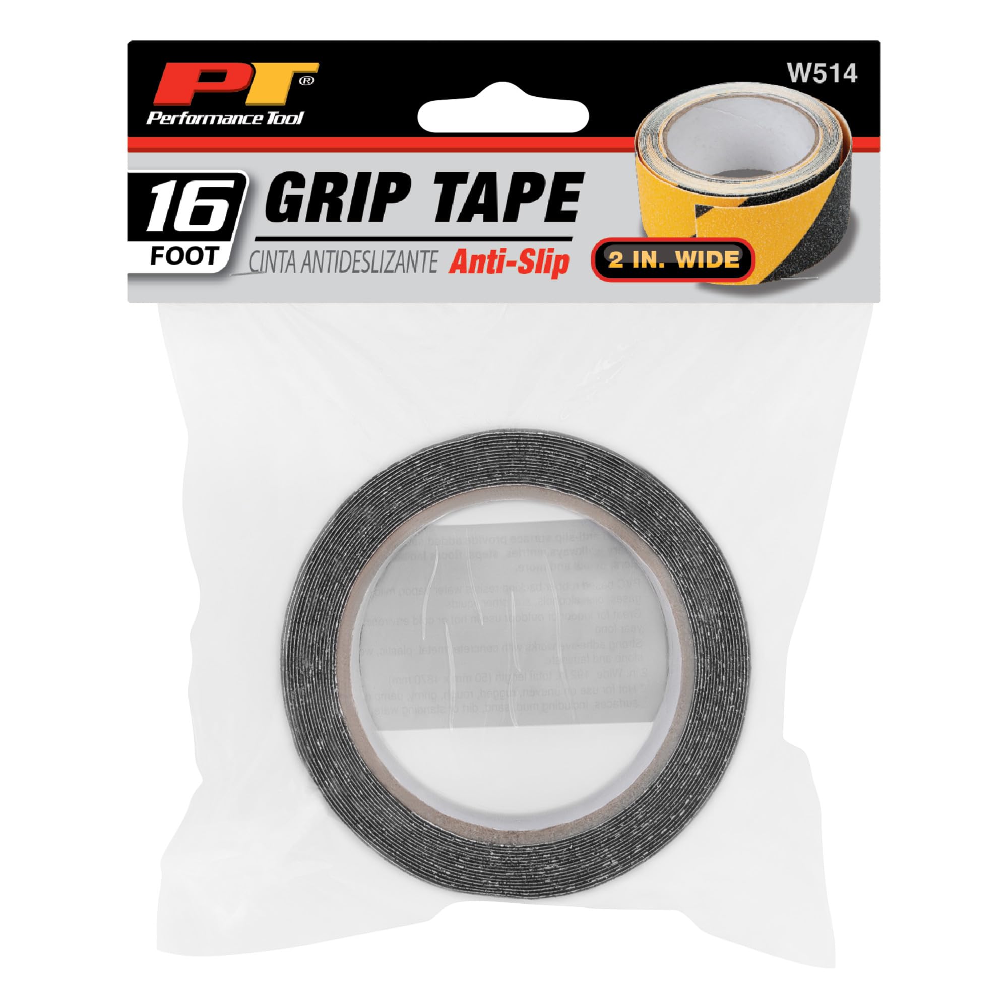 W514 Performance Tool 2 in. x 16 ft. Black/Yellow Grip Tape - Heavy Duty Anti-Slip Tape for Stairs, Safety, Traction, and More
