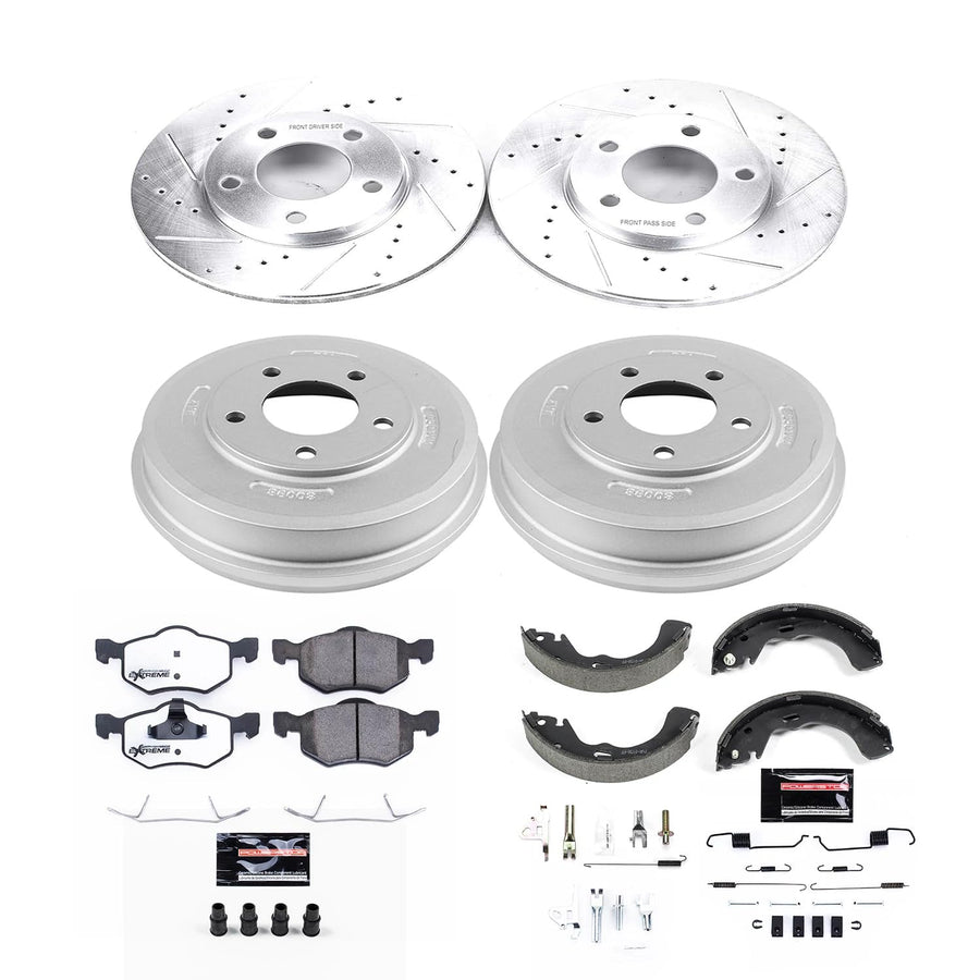 Power Stop Brake Kit Front and Rear For 2001 2002 2003 2004 2005 2006 2007 Ford Escape - Truck & Tow Carbon Fiber Ceramic Pads, Drums, & Drilled and Slotted Rotors Replacement, K15209DK-36