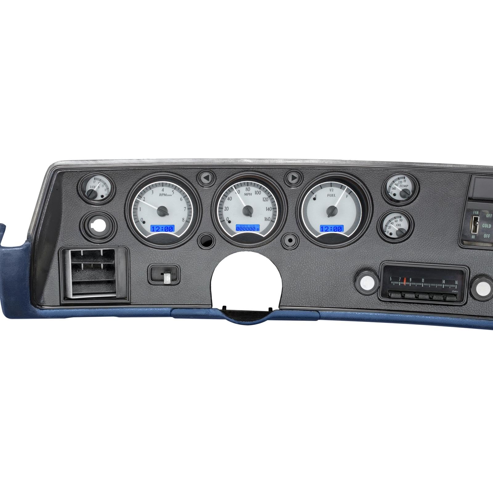 Dakota Digital VHX-70C-CVL-S-B Analog Dash Gauge System Compatible with Chevy Chevelle SS 1970-72, Monte Carlo and El Camino and 1971 GMC Sprint SP, Silver Alloy Style, Blue Backlighting