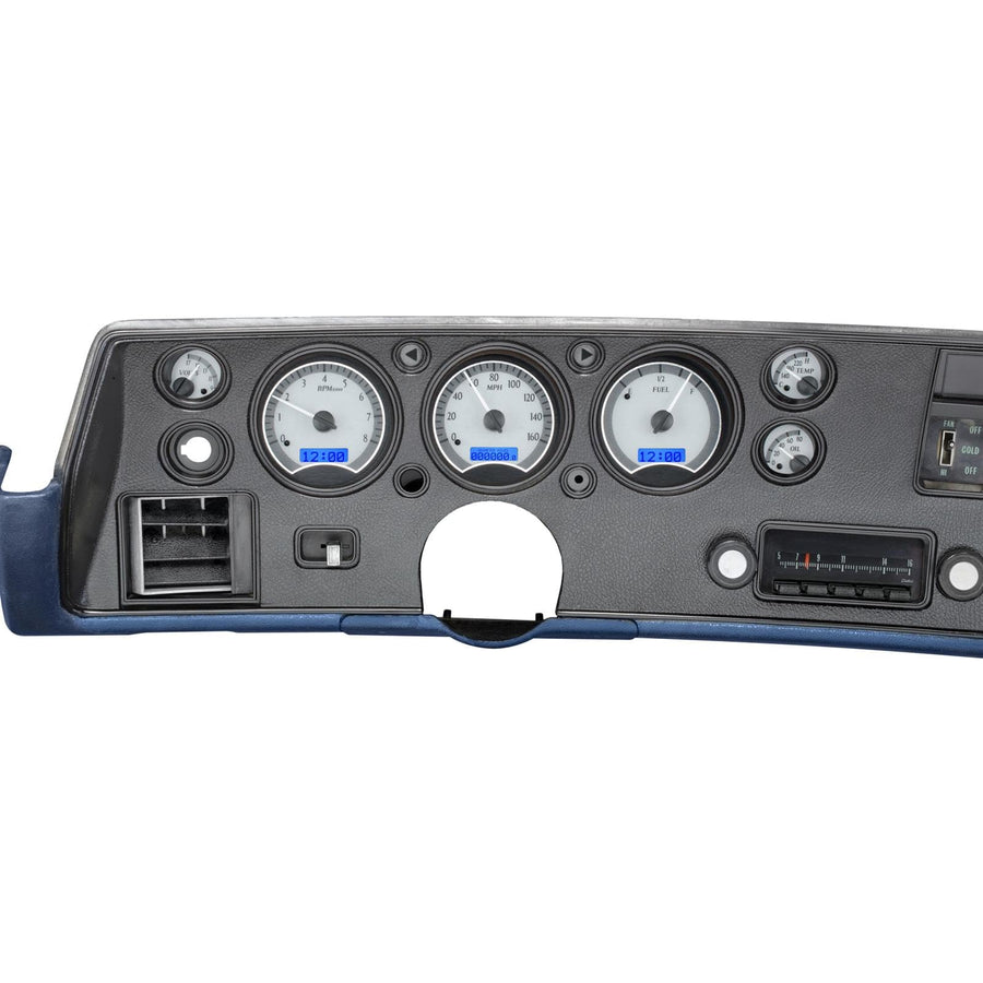 Dakota Digital VHX-70C-CVL-S-B Analog Dash Gauge System Compatible with Chevy Chevelle SS 1970-72, Monte Carlo and El Camino and 1971 GMC Sprint SP, Silver Alloy Style, Blue Backlighting