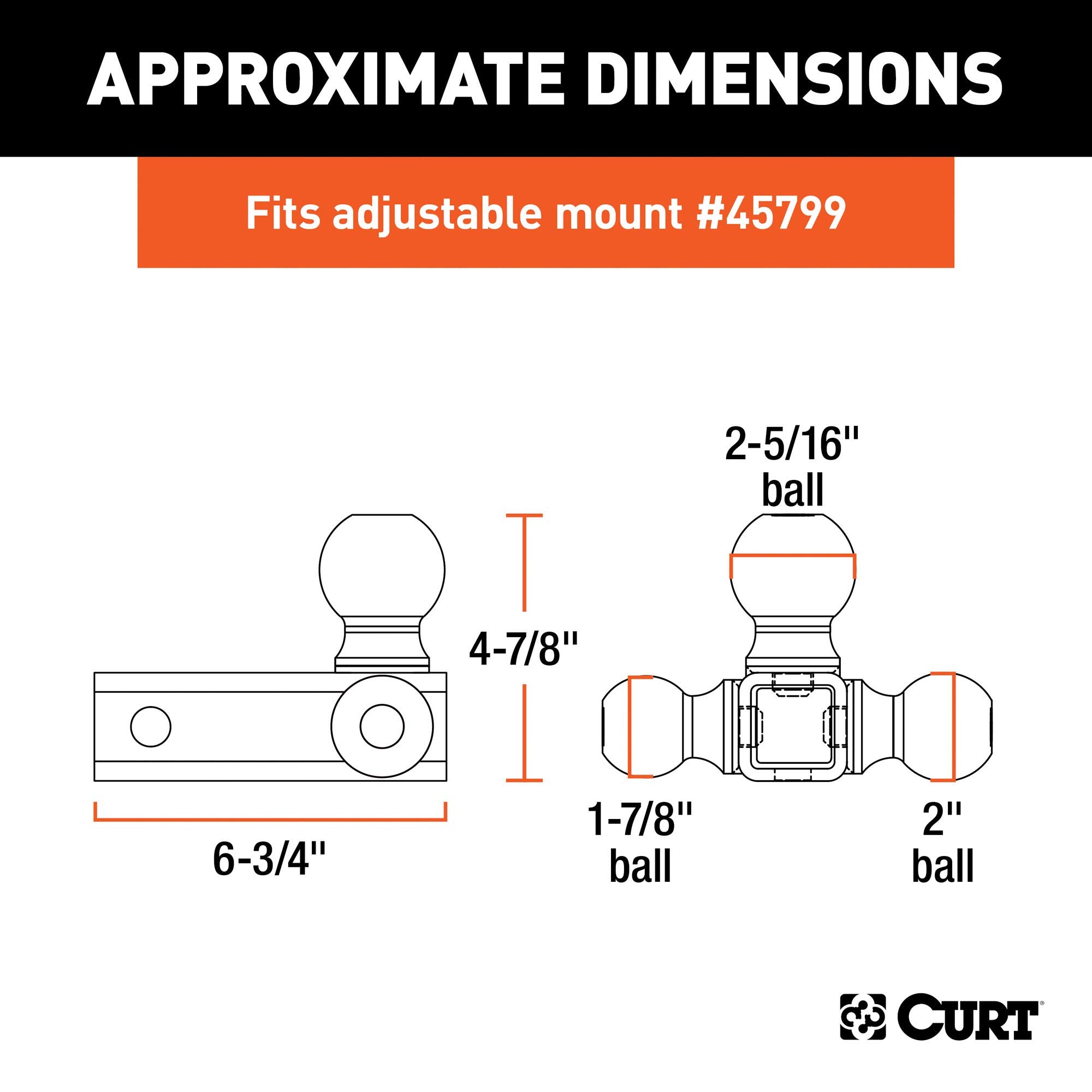 CURT Replacement 45800 Adjustable Trailer Hitch Ball Mount Head with 3 Balls for CURT #45799