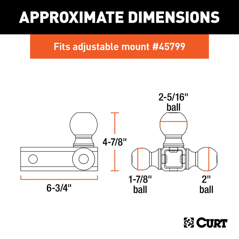 CURT Replacement 45800 Adjustable Trailer Hitch Ball Mount Head with 3 Balls for CURT #45799