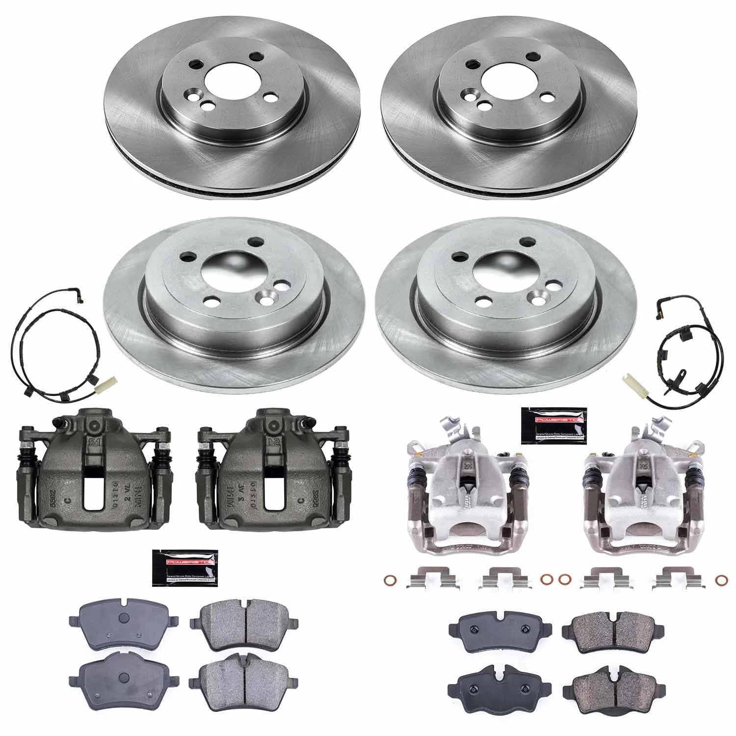 Power Stop KCOE6301 Front and Rear Brake Kit-Drilled/Slotted Rotors, Ceramic Brake Pads & Calipers Stock Replacement For Mini Cooper 2007-2010 [Model Specific]