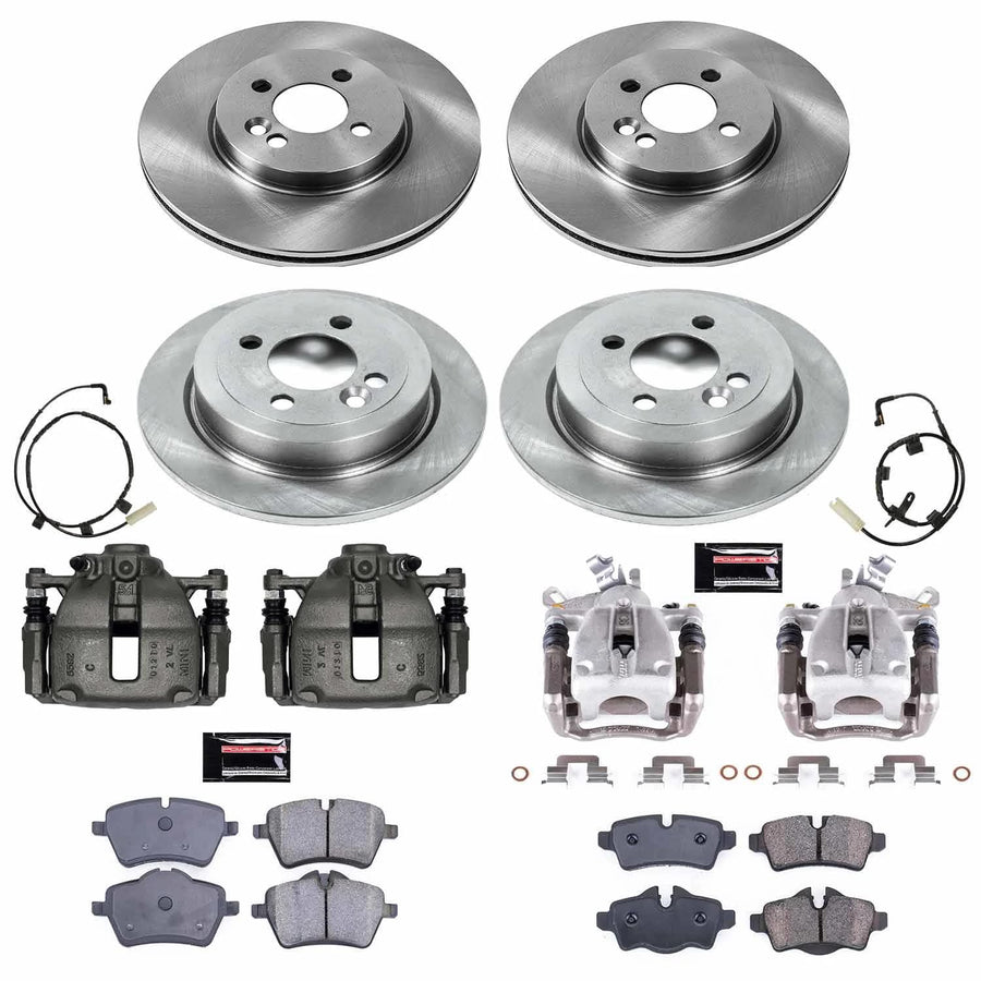 Power Stop KCOE6301 Front and Rear Brake Kit-Drilled/Slotted Rotors, Ceramic Brake Pads & Calipers Stock Replacement For Mini Cooper 2007-2010 [Model Specific]