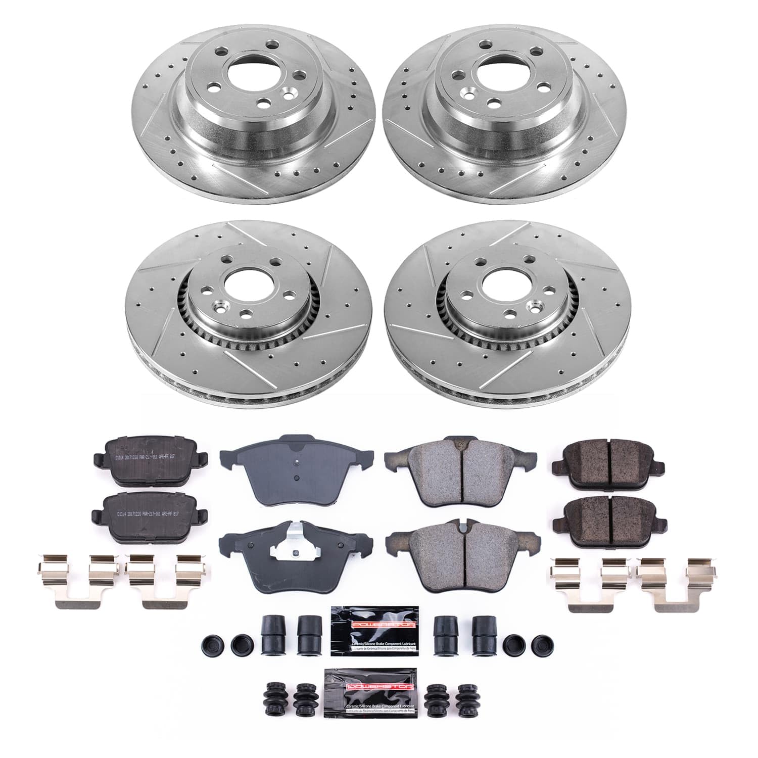 Power Stop K9157 Z23 Carbon-Fiber Ceramic Brake Pads and Drilled and Slotted Rotors Front and Rear Brake Kit For Volvo S80 2007-2008 [Application Specific]