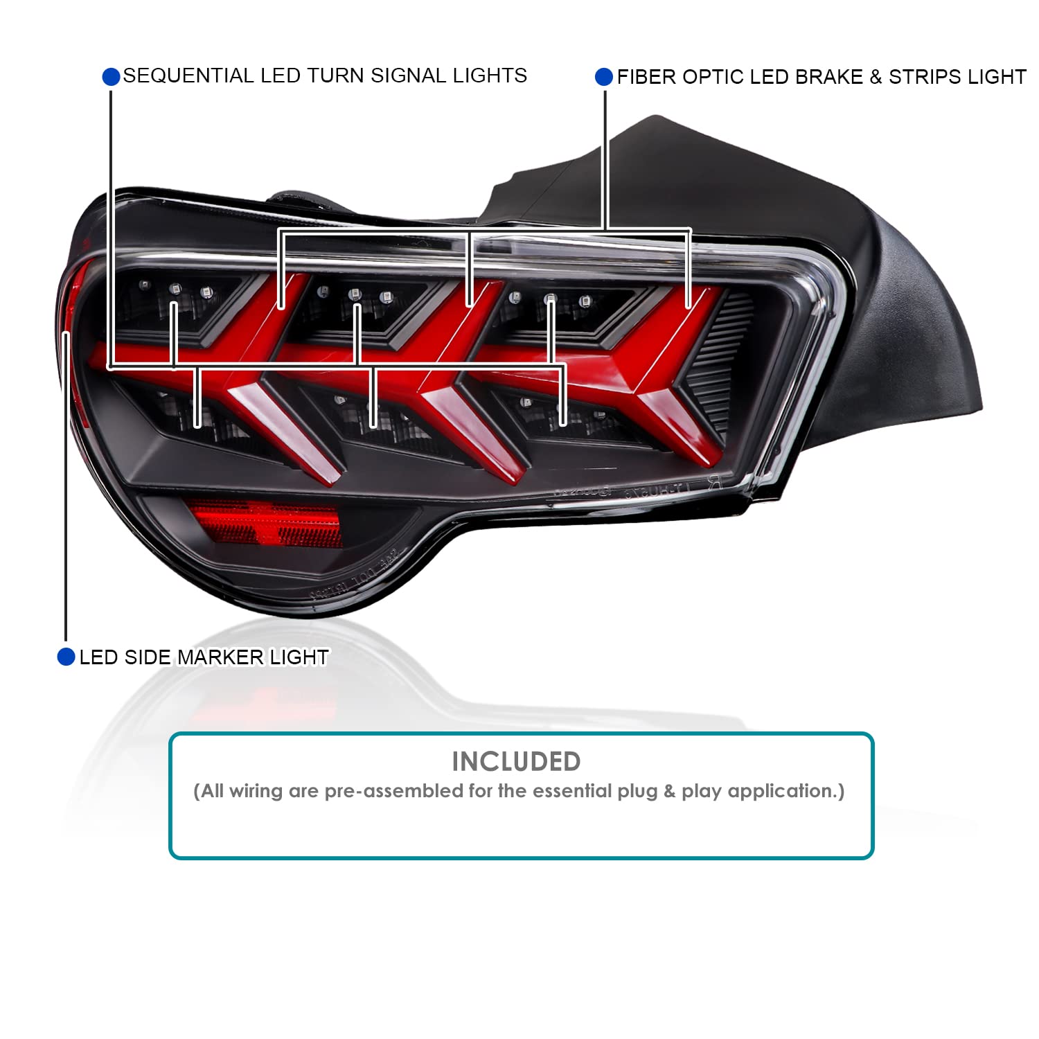 Spec-D Tuning Tail Brake Lights Black LLED + Sequential LED Signal Compatible with 2013-2016 Scion FR-S, 2013-2016 Subaru BRZ, Left + Right Pair Assembly