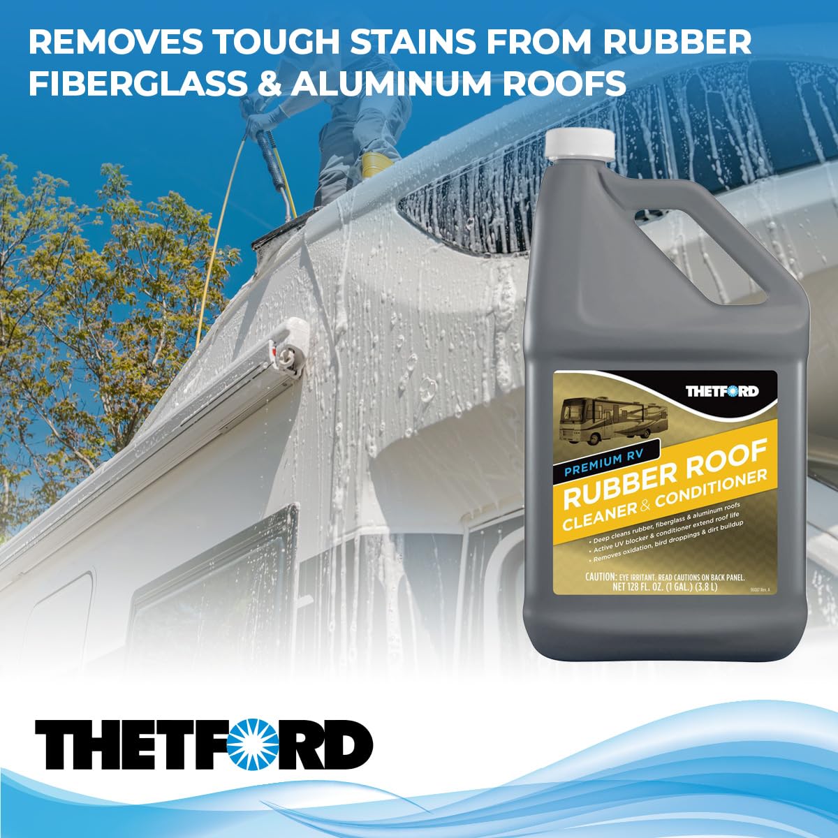 Rubber Roof Cleaner & Conditioner Premium RV - Non-Toxic - Non-Abrasive - Biodegradable - 1 Gallon - Thetford 32513