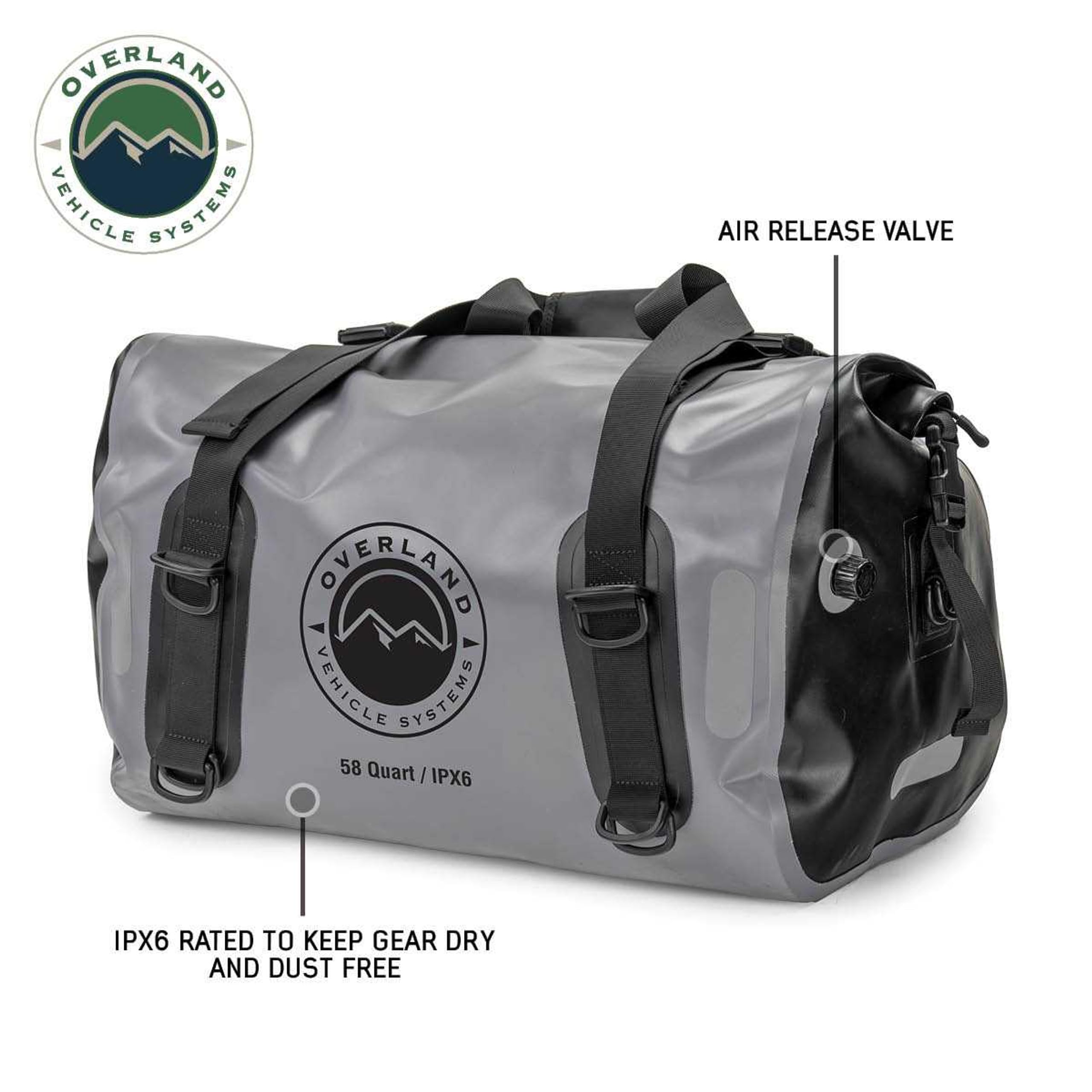 Overland Vehicle Systems Dry Storage Bags Portable (58 Quart Capacity) - Premium 1000D Construction - IPX6 Rated Waterproof Dry Bag - Heavy Duty Buckles with Robust Nylon Straps