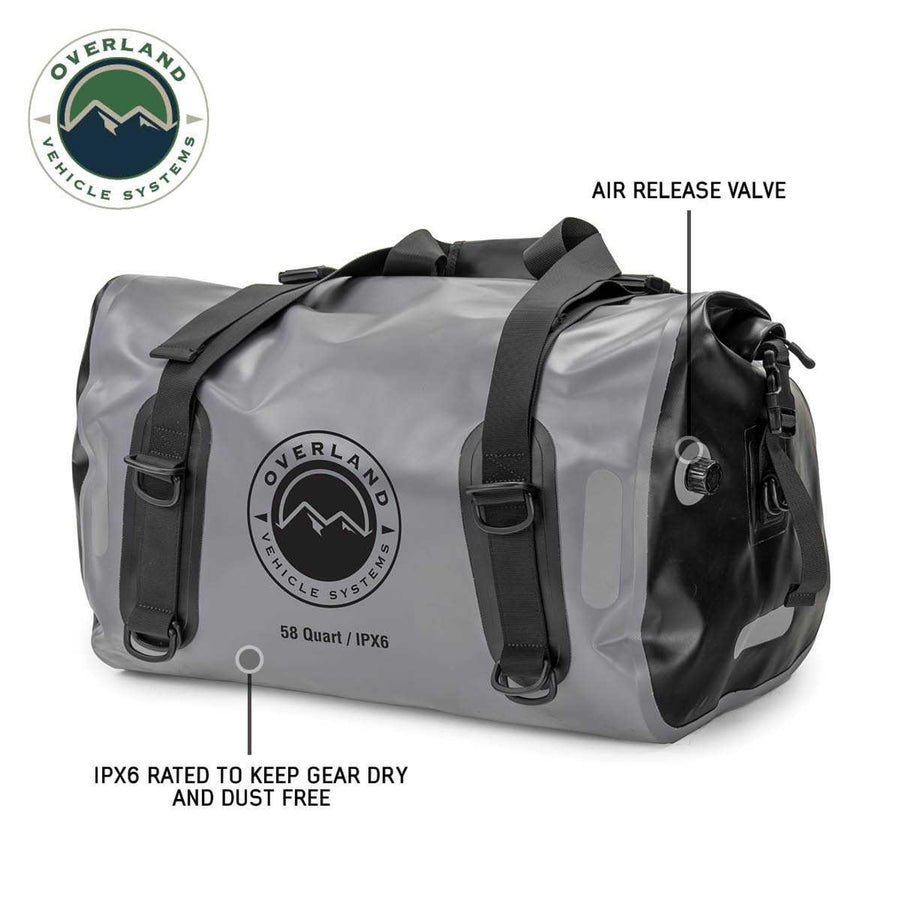 Overland Vehicle Systems Dry Storage Bags Portable (58 Quart Capacity) - Premium 1000D Construction - IPX6 Rated Waterproof Dry Bag - Heavy Duty Buckles with Robust Nylon Straps