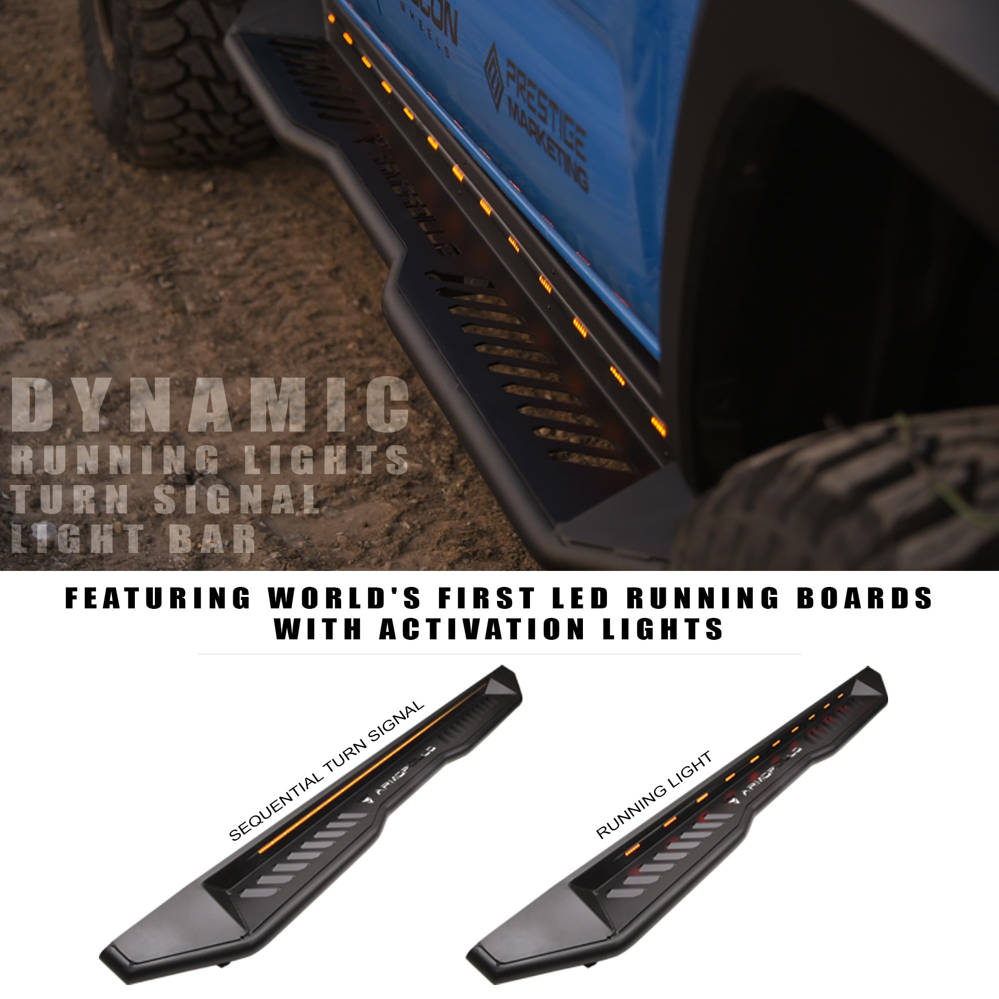 FX Sequential LED Armordillo Running Boards Steps Compatible with 2010-2023 Toyota 4Runner|8723548|Matte Black|Lighted Side Step Bars|