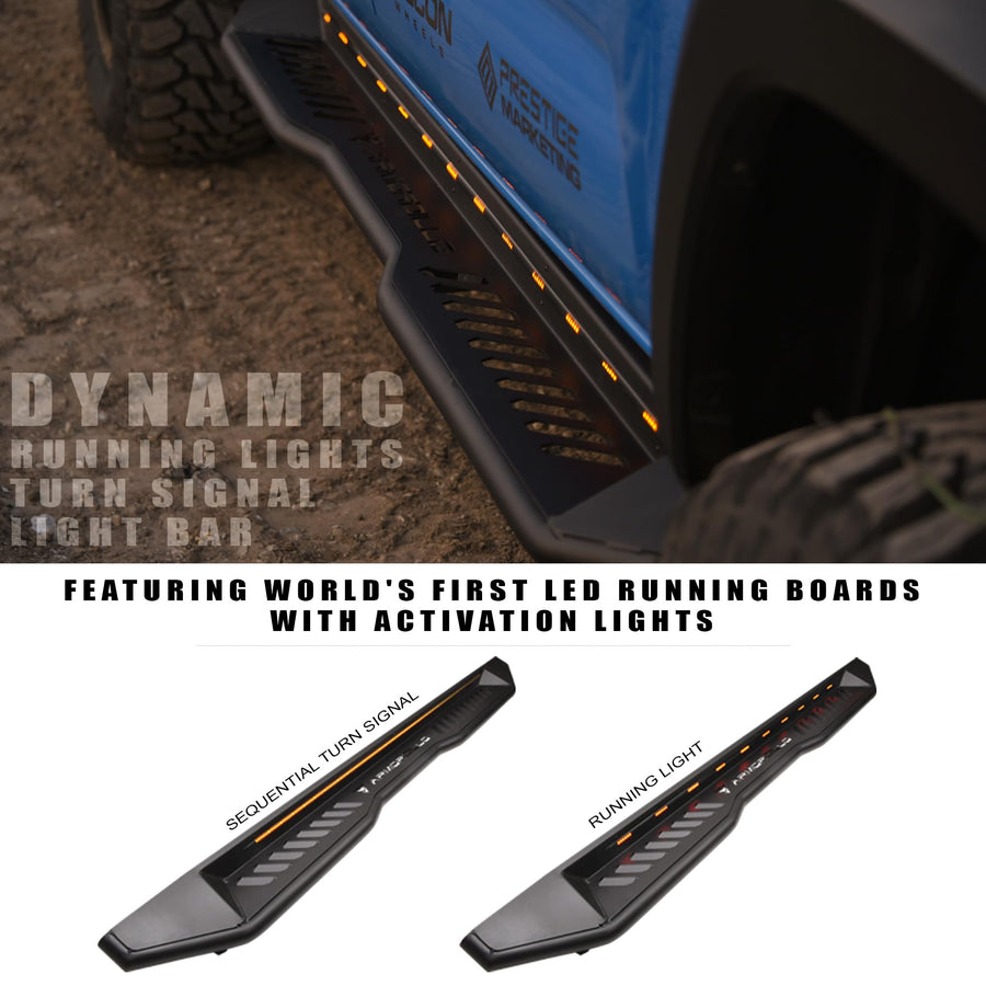 FX Sequential LED Armordillo Running Boards|Compatible with 2022-2025 Toyota Tundra CrewMax (Crew) Cab|8735602|Matte Black|Lighted Side Step|Neft Bars