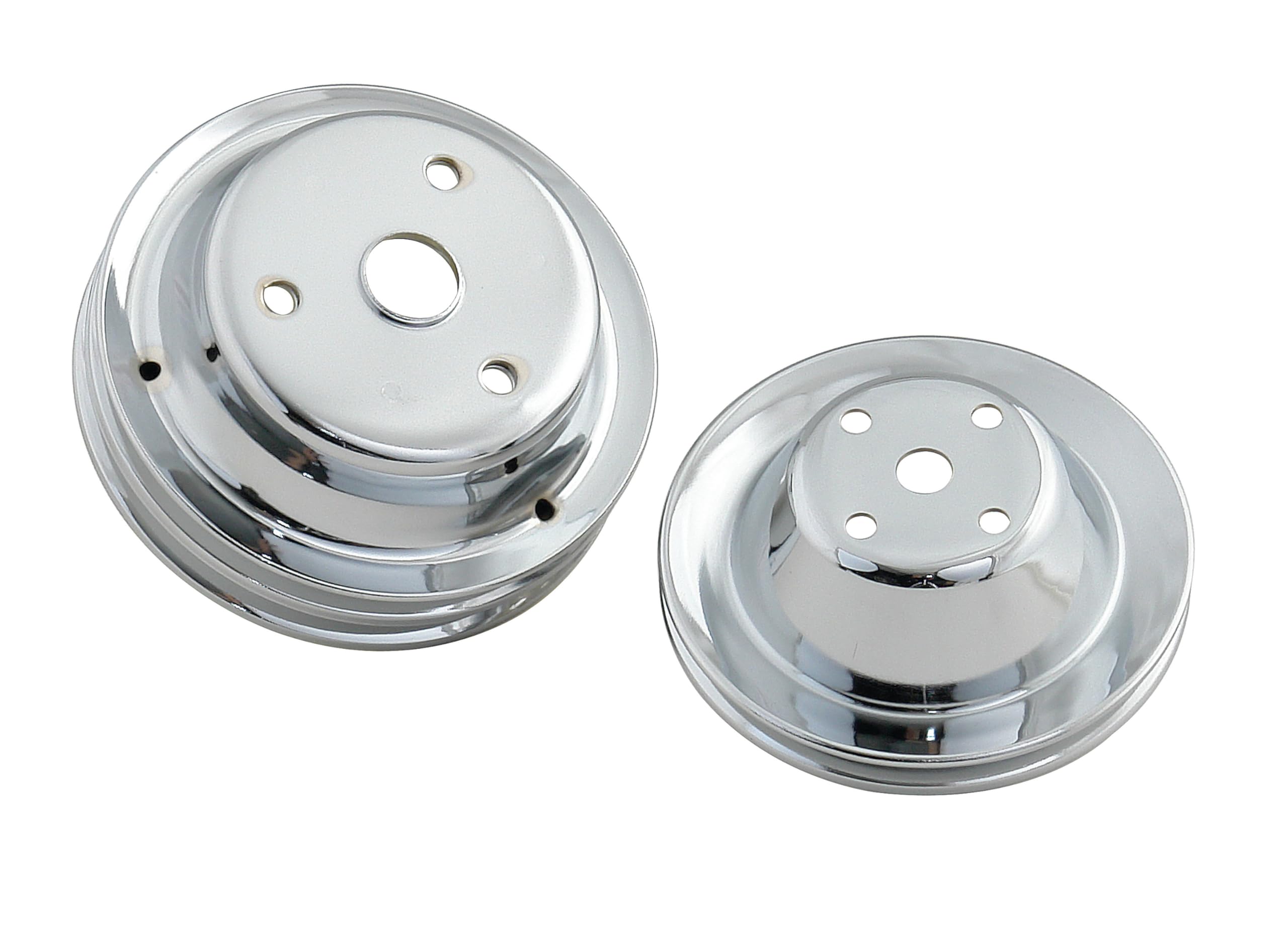 Chrome Pulley Set Mr. Gasket 4962 - Single Groove Upper, Double Groove Lower