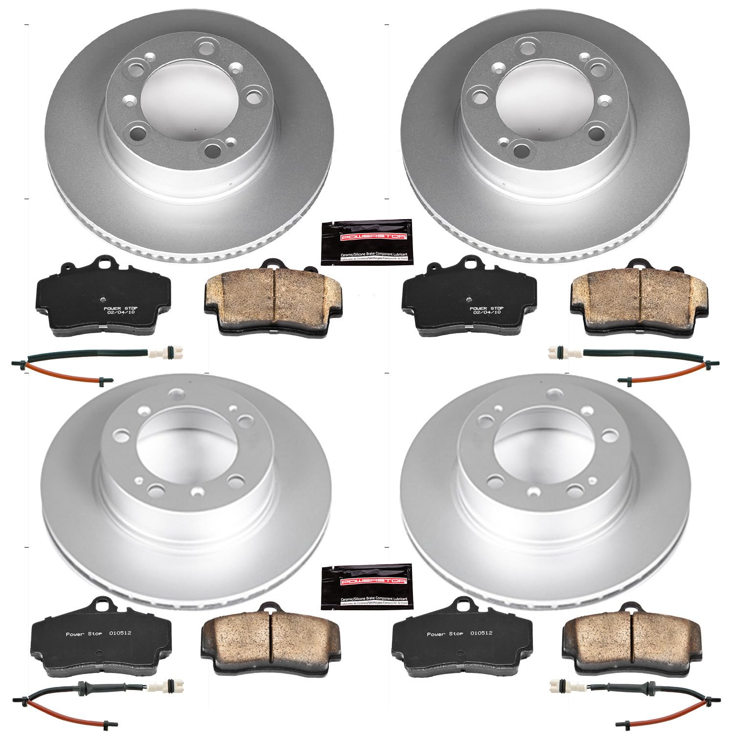 Power Stop Z23 Evolution Geomet Coated Brake Kit Front and Rear and 2 Front & 2 Rear Sensor Wires For Porsche Boxster 1997-1999 [Model Specific]
