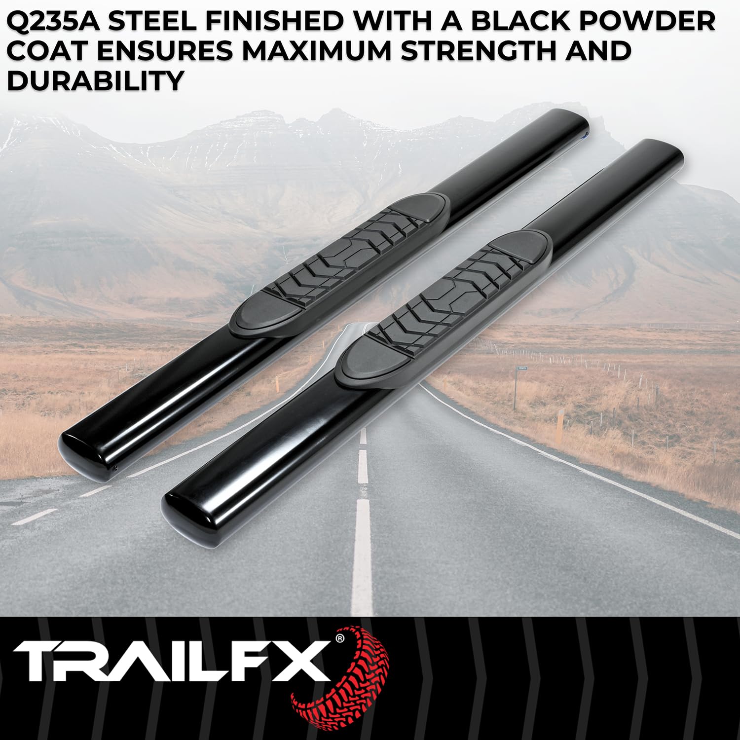 Ford F-150 Nerf Bar Fits Standard Cab 2015-2026 Straight 5 Inch Oval Black Powder Coated Steel Side Steps with Slip-Resistant Step Pads Rocker Panel Mount Set of 2 Running Boards TrailFX A7040B