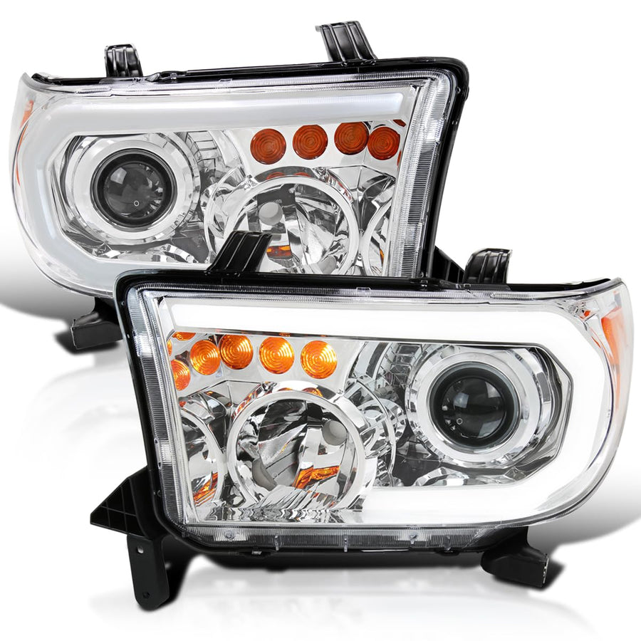 Chrome Projector Headlights w/LED Tube SPEC-D TUNING Compatible with 2007-2013 Toyota Tundra, Left + Right Pair Headlamp Assembly