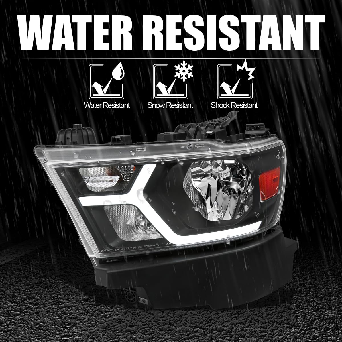 Black LED Tube Headlights SPEC-D TUNING Compatible with 2019-2024 Dodge Ram 1500, Left + Right Pair Headlamps Assembly