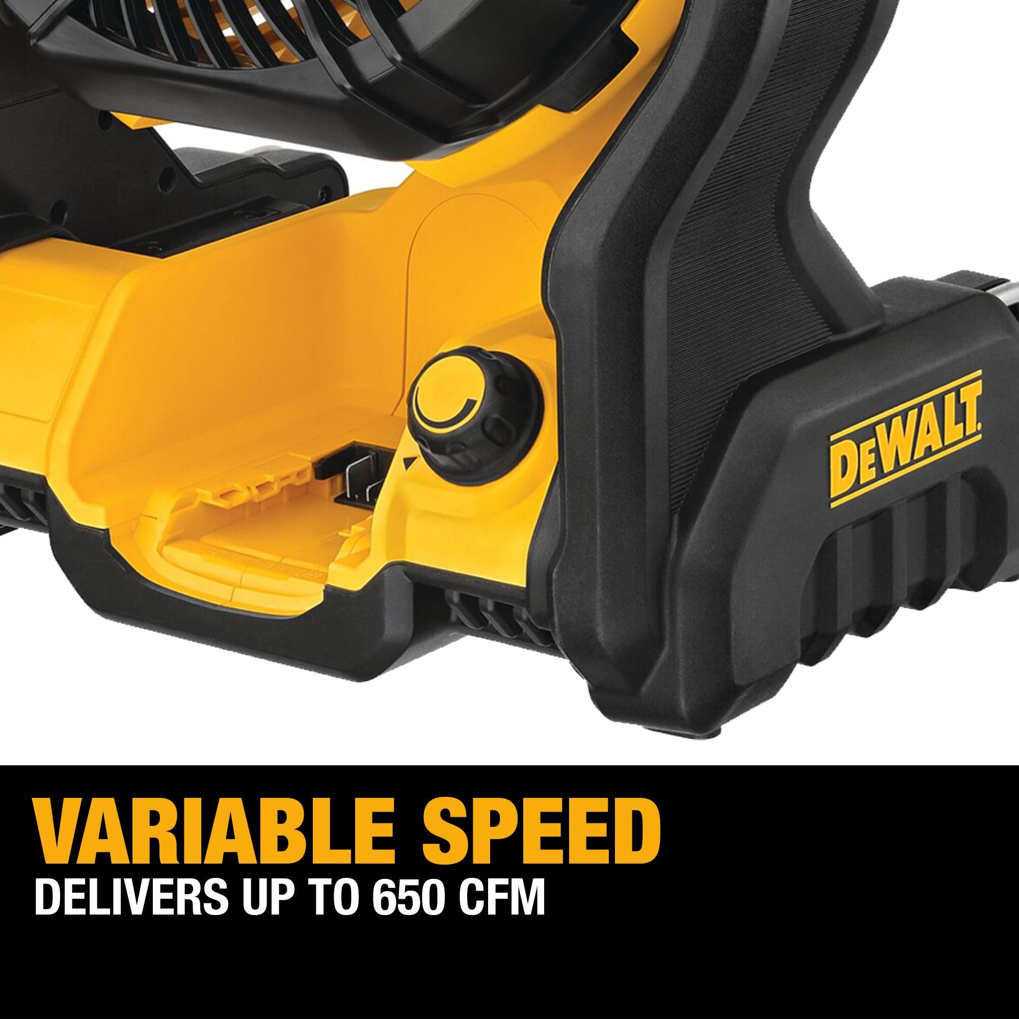 DEWALT Portable Fan 20V MAX, Battery Powered Rechargeable Cordless Shop Fan, Up to 4.5 Hrs Runtime, Variable Speed, 650 CFM, Tool Only (DCE512B)