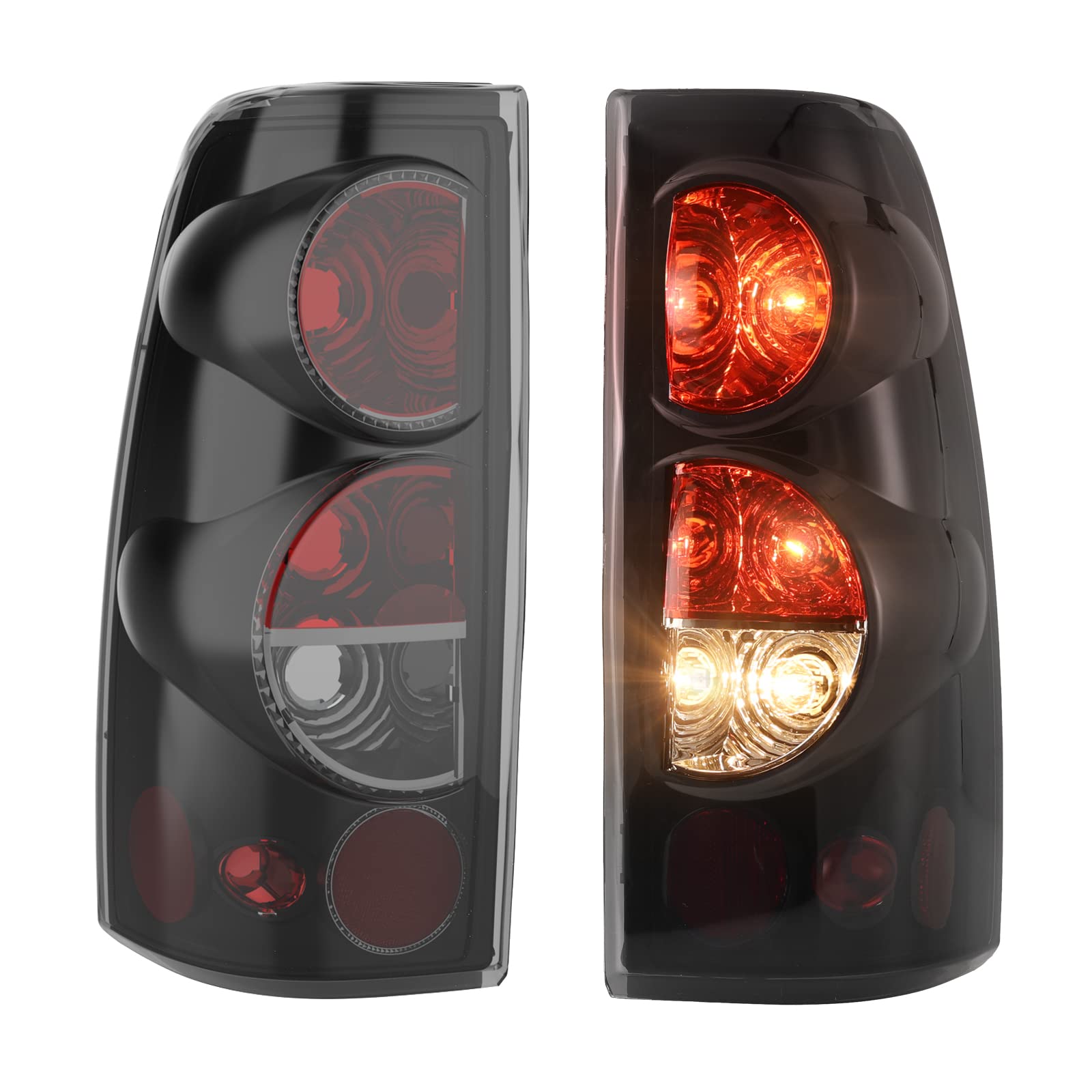 Tail Lights Winjet For [1999 2000 2001 2002 2003 2004 2005 2006 Chevy Silverado 1500 2500 3500] [1999-2003 GMC Sierra] Taillights Assembly Pickup Tail Lamp Brake Rear Lamps Replacement Black/Smoke