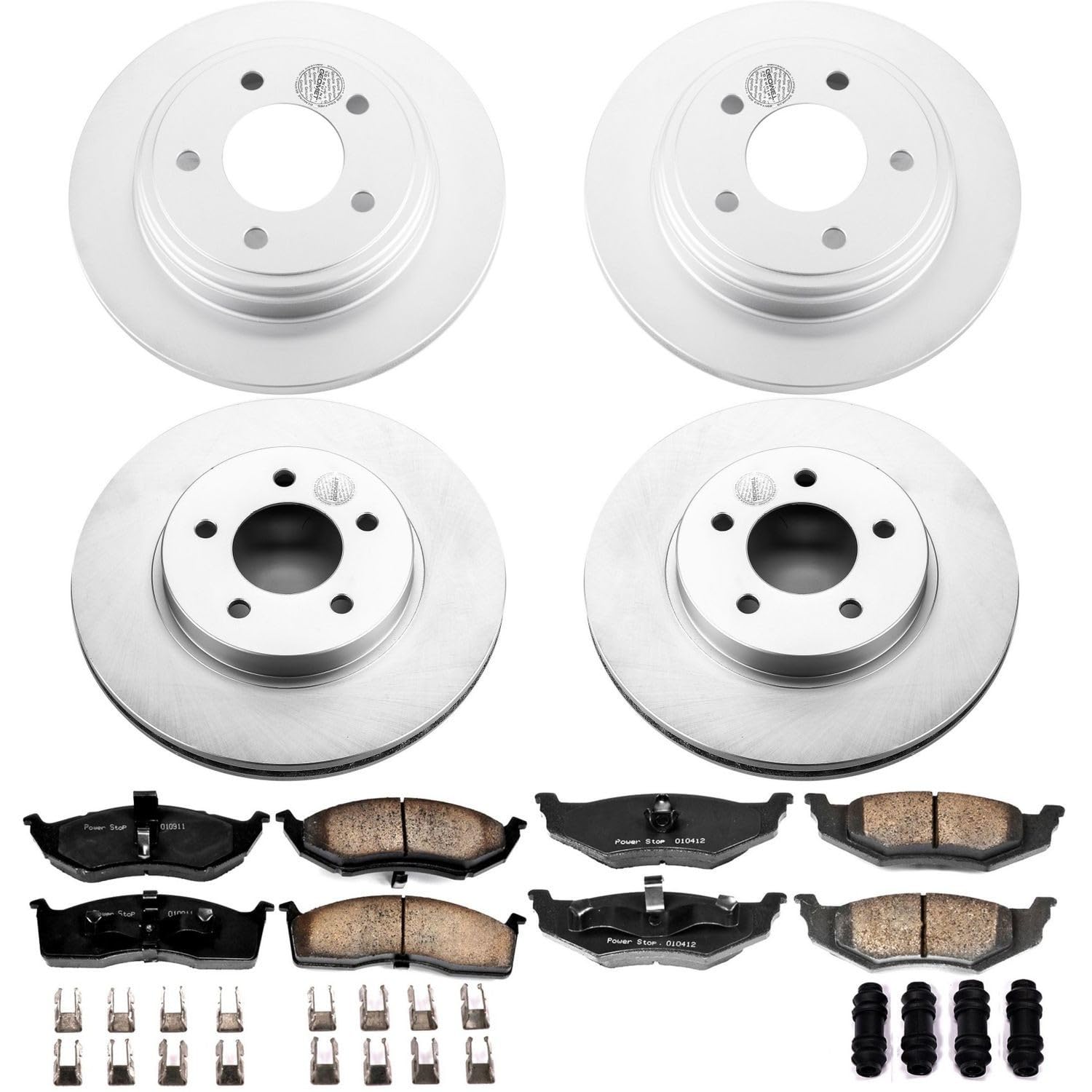 Power Stop CRK1693 Brake Rotor Coated and Ceramic Brake Pads- Front & Rear For Chrysler 300M 1999-2004, Chrysler LHS 1999-2000 [Model Specific]