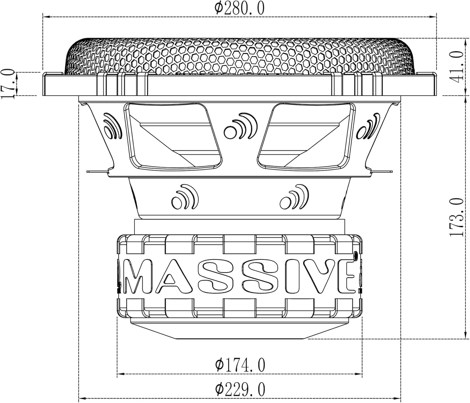 GTR104 Massive Audio 10" 1000 Watts RMS / 1500w MAX Dual 4 Ohm Subwoofer with Grill