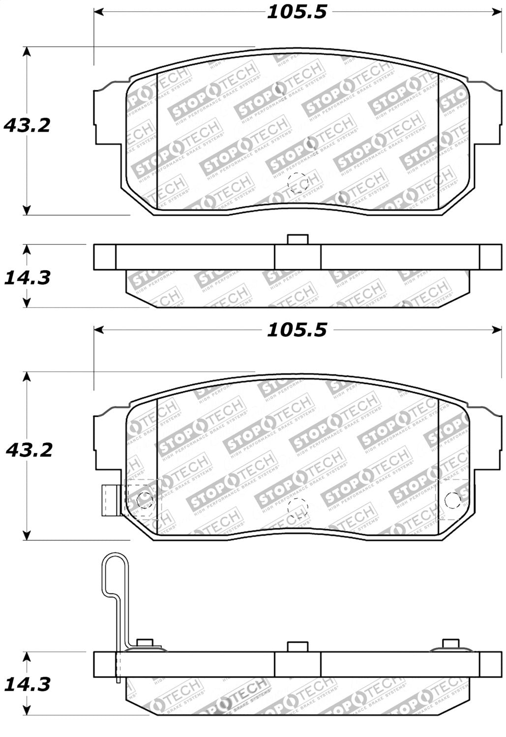 Rear StopTech 308.10080 Brake Pads with Shims and Hardware
