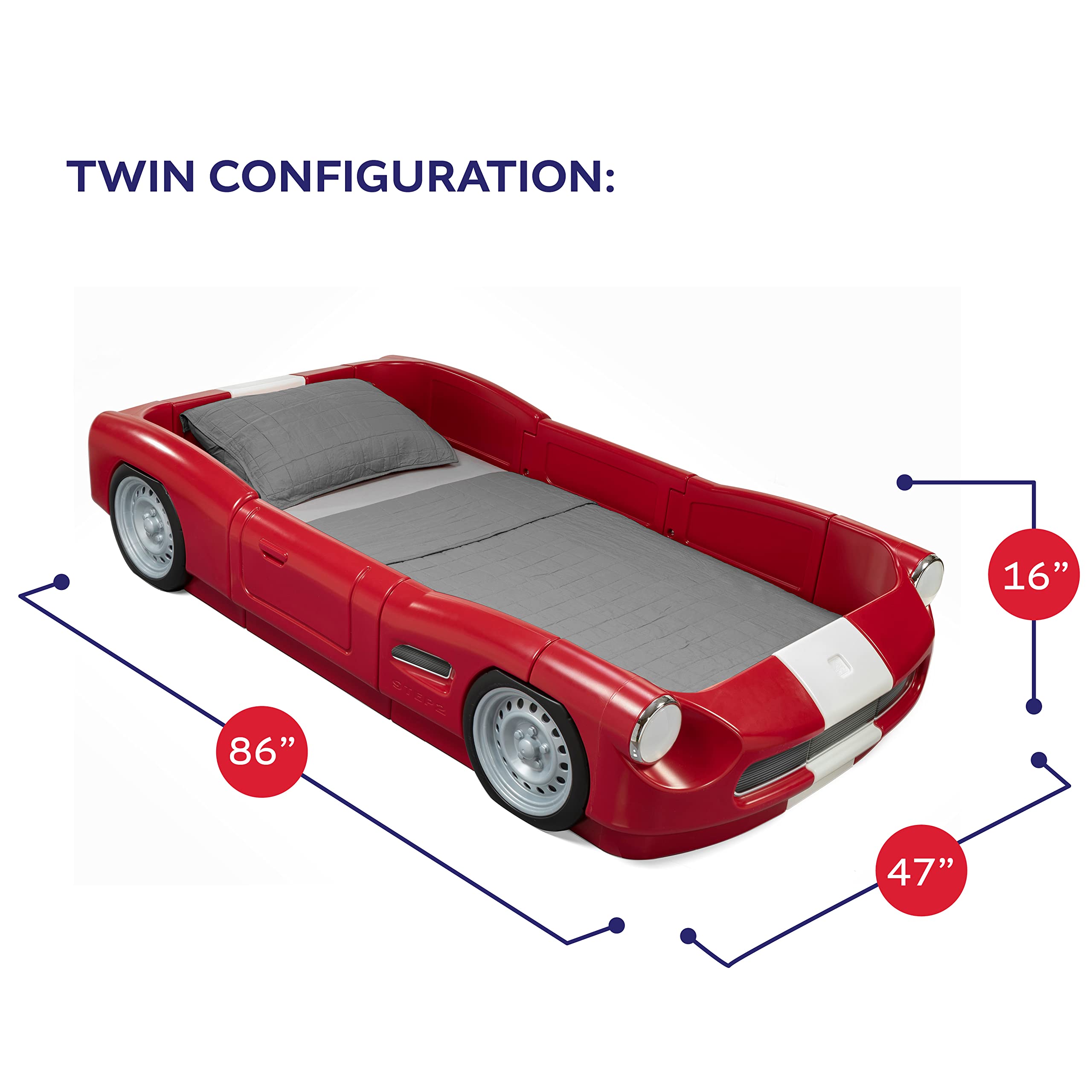 Step2 Toddler-to-Twin Roadster Bed, Crib to Twin Transition Race Car Bed, Adjustable, Ages 3+ Years Old, Easy Assembly, Red