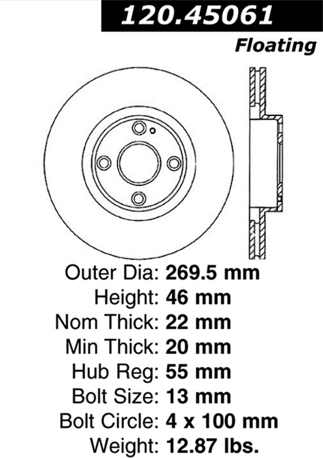 StopTech Centric 128.45061L Sport Cross Drilled Brake Rotor (Front Left), 1 Pack