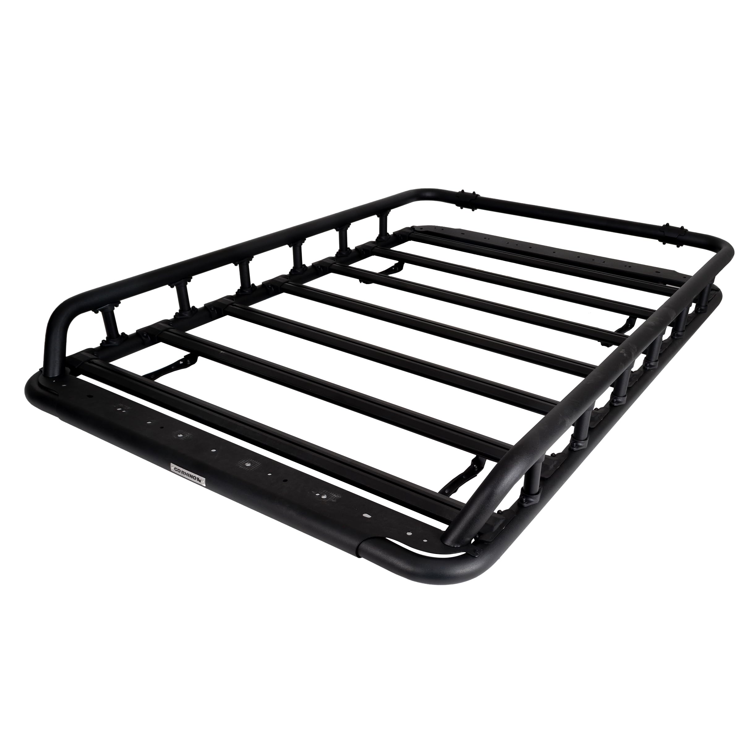 Go Rhino 500 SRM Flat Platform Roof Rack w/Tri-Rail & Clamps | Aluminum, Textured Black, L: 75" x W: 52" | 5935372T | Mounts to Most Cross Bars