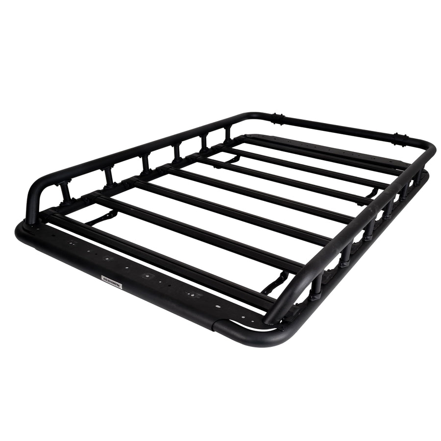 Go Rhino 500 SRM Flat Platform Roof Rack w/Tri-Rail & Clamps | Aluminum, Textured Black, L: 75" x W: 52" | 5935372T | Mounts to Most Cross Bars