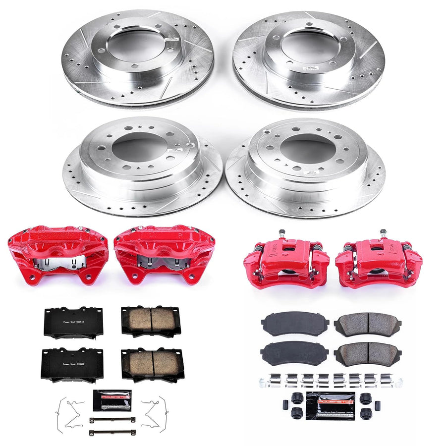 Power Stop Z23 KC1133A Evolution Sport Front and Rear Caliper Brake Kit-Drilled/Slotted Rotors, Carbon Ceramic Brake Pads, Calipers For Lexus LX470, Toyota Land Cruiser [Model Specific]