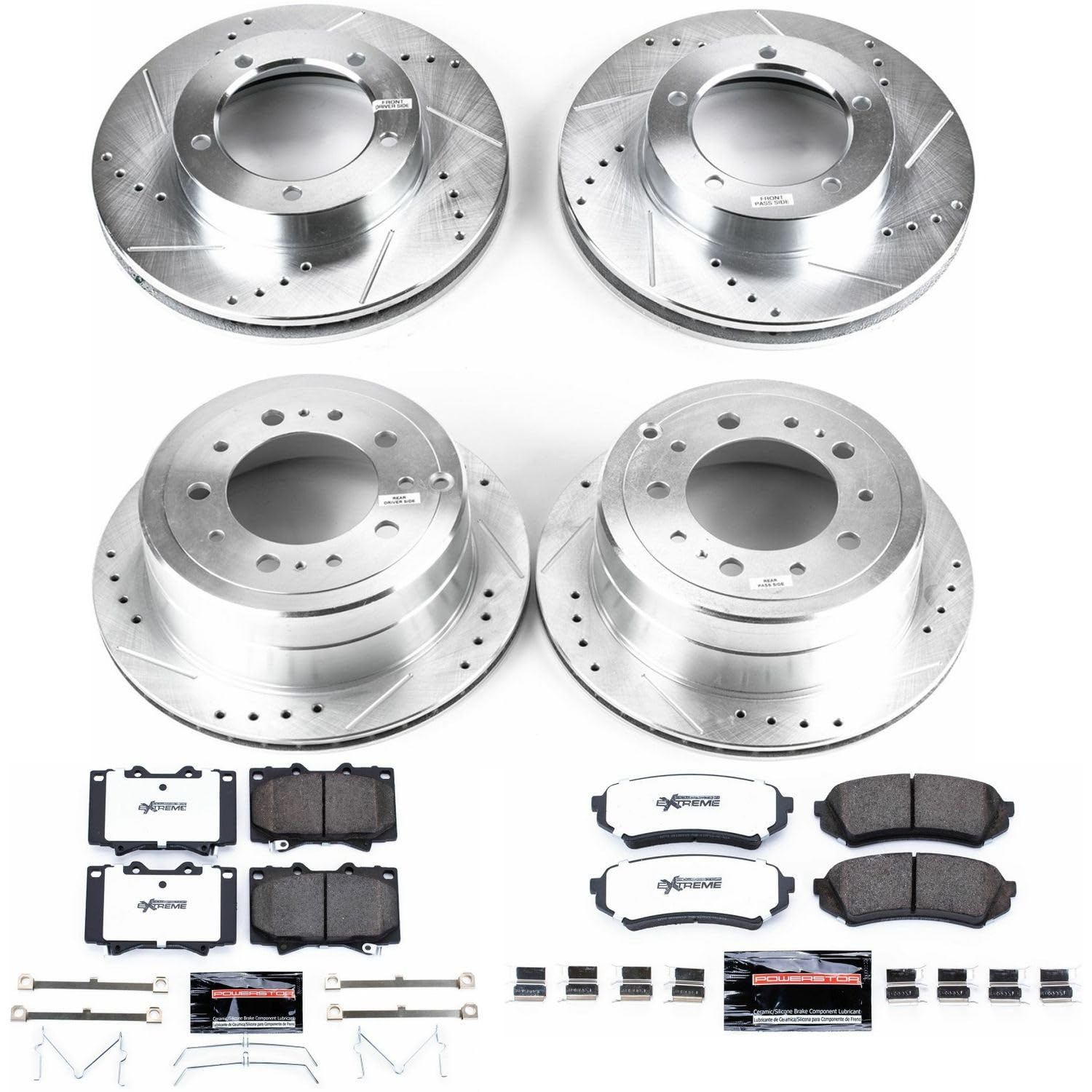 Power Stop Brake Kit Front and Rear For 1998 1999 2000 2001 2002 2003 2004 2005 2006 2007 Lexus LX470 - Truck & Tow Carbon Fiber Ceramic Pads & Drilled and Slotted Rotors Replacement, K1133-36