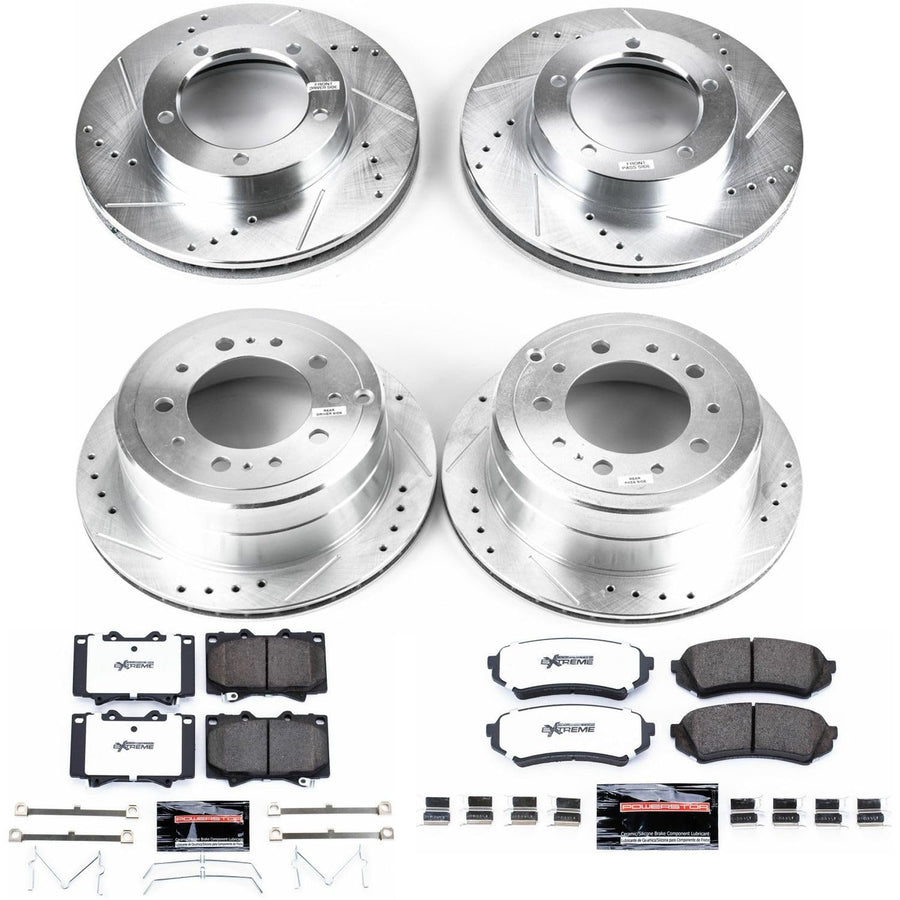 Power Stop Brake Kit Front and Rear For 1998 1999 2000 2001 2002 2003 2004 2005 2006 2007 Lexus LX470 - Truck & Tow Carbon Fiber Ceramic Pads & Drilled and Slotted Rotors Replacement, K1133-36