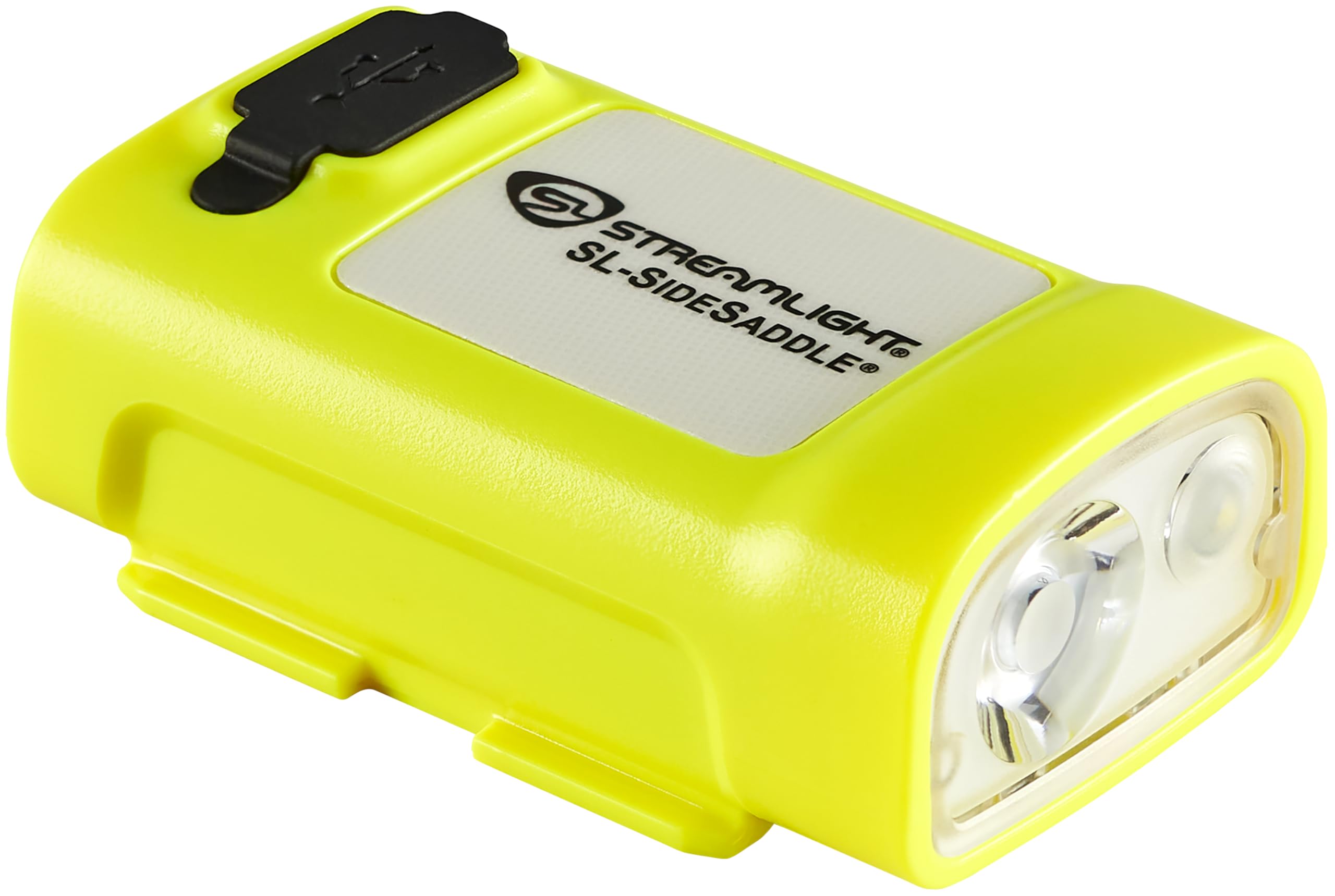 Streamlight 61637 USB Rechargeable SL-Sidesaddle 400-Lumen Hands-Free Hard Hat, Helmet, and Headgear LED Light with Mount, Rechargeable Battery, USB-C Cable, Yellow