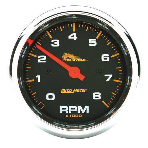 Auto Meter Gauge, 19300 Tach, 3 3/4", 8K RPM, 2&4 Cylinder, Black, Pro-Cycle