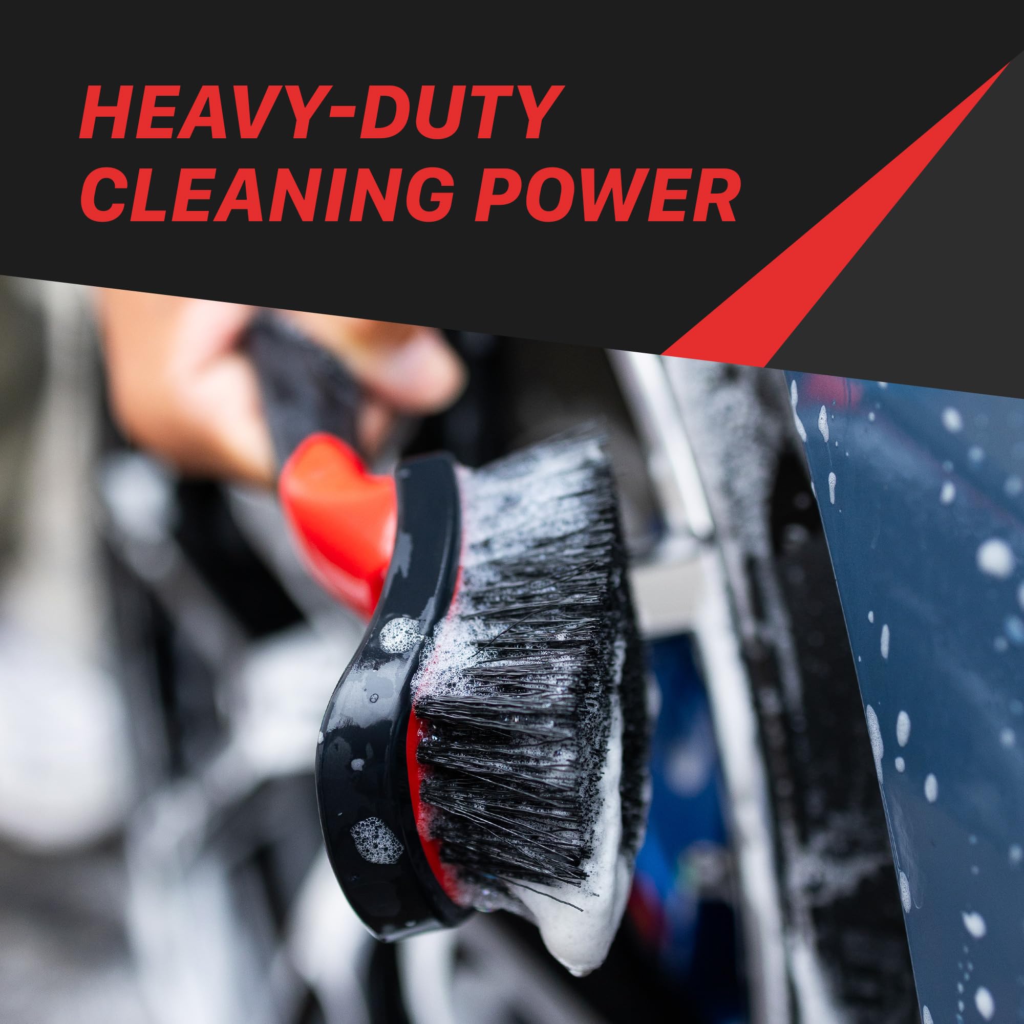 Maxshine Heavy Duty Universal Soft Grip Brush | Ergonomic Short Handle, Anti-Slip Grip, Scratch-Resistant Bumper | Stiff Bristles for Tires, Carpets & Tough Surfaces | Auto, Boat & Marine Detailing