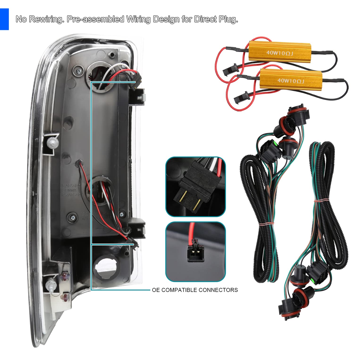 Black LED Tail Lights SPEC-D TUNING Compatible with 2007-2013 Chevy Silverado 1500 2500 3500, Left + Right Pair Assembly