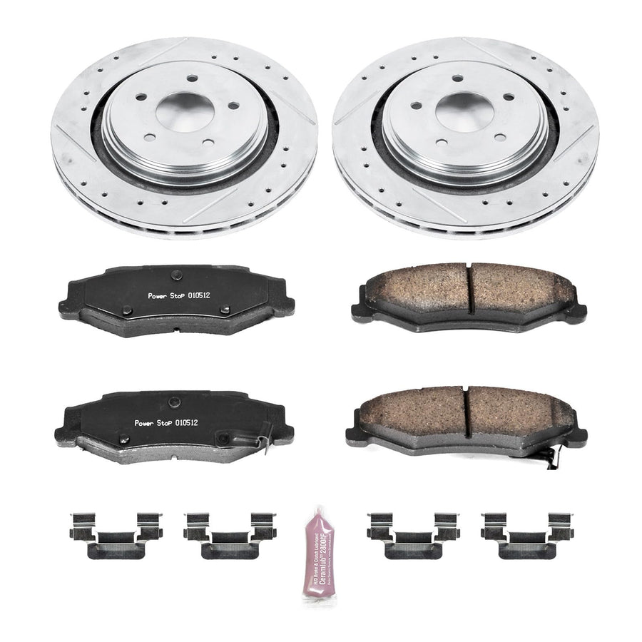 Rear Power Stop K5159 Z23 Carbon Fiber Brake Pads with Drilled & Slotted Brake Rotors Kit For Cadillac XLR 2006-2009, Chevrolet Corvette 2005-2013 [Model Specific]