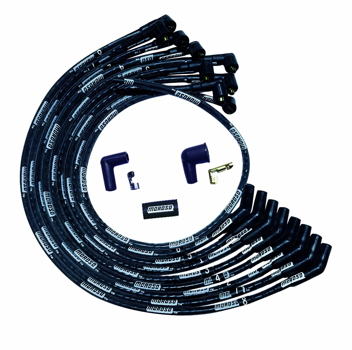 Moroso Ultra Series 51573 Black Sleeved Spark Plug Wires, Ford 351W, 135 Degree Plug Ends, Non HEI Distributor
