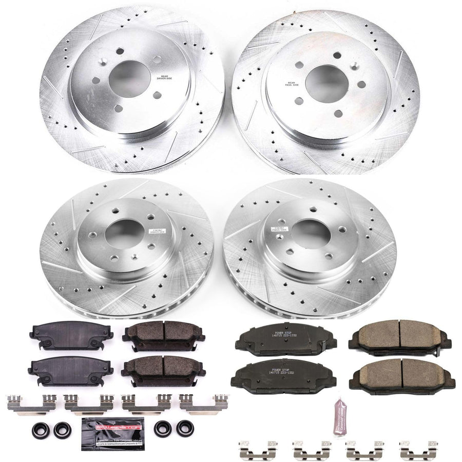 Power Stop K5540 Z23 Carbon Fiber Brake Pads Front and Rear with Drilled & Slotted Brake Rotors Kit For Cadillac STS 2009-2011 [Model Specific]