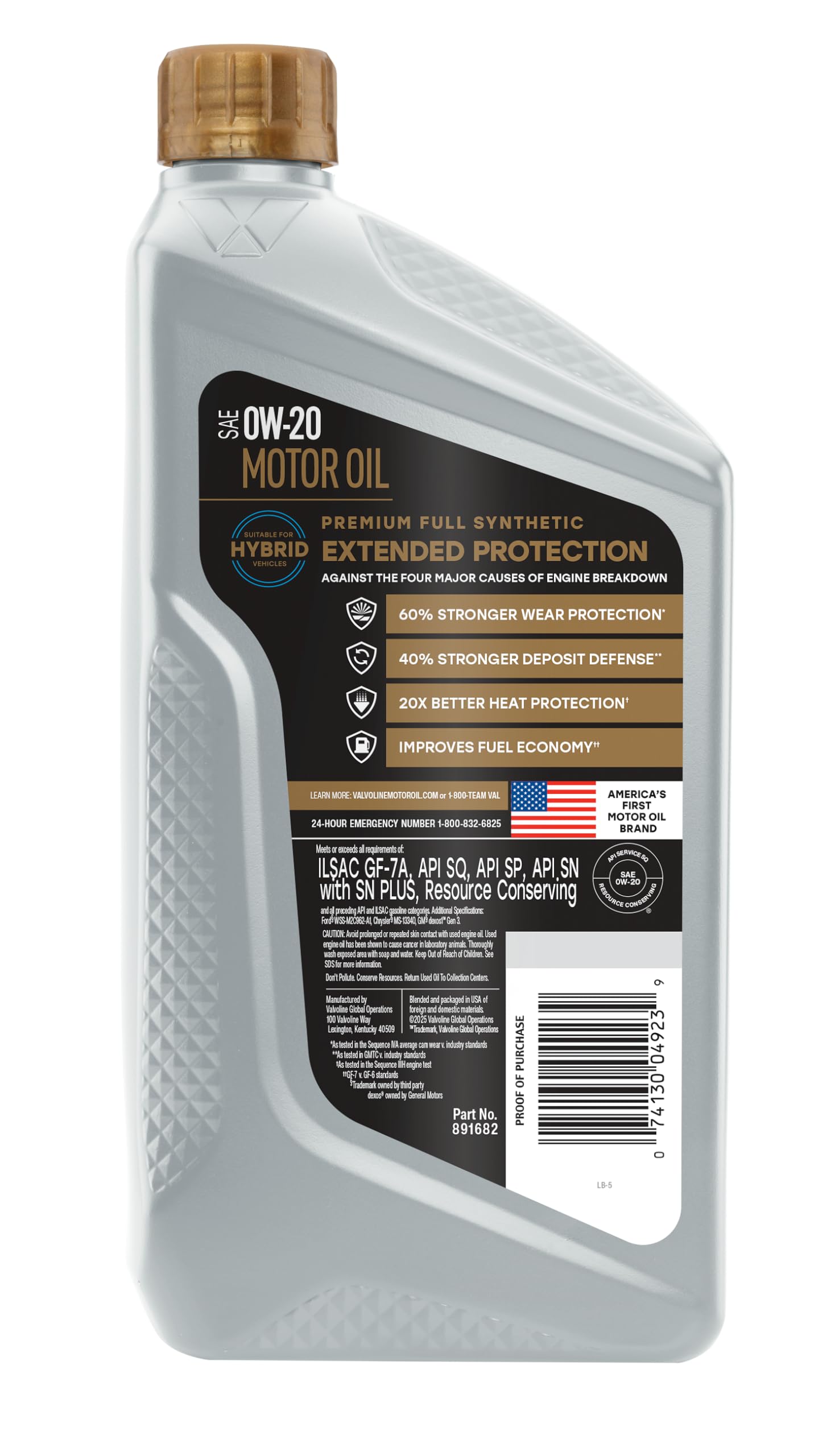 Extended Protection Valvoline Full Synthetic 0W-20 Motor Oil 1 Quart