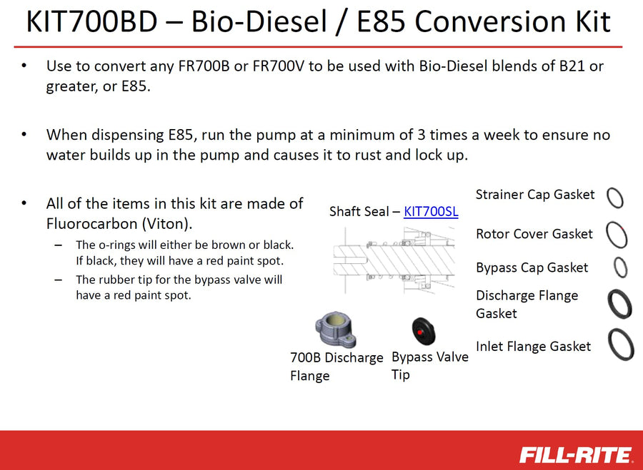 Fill-Rite Conversion Kit KIT700BD to Bio-Diesel/E85 Pump for FR700B and FR700V Series Pumps