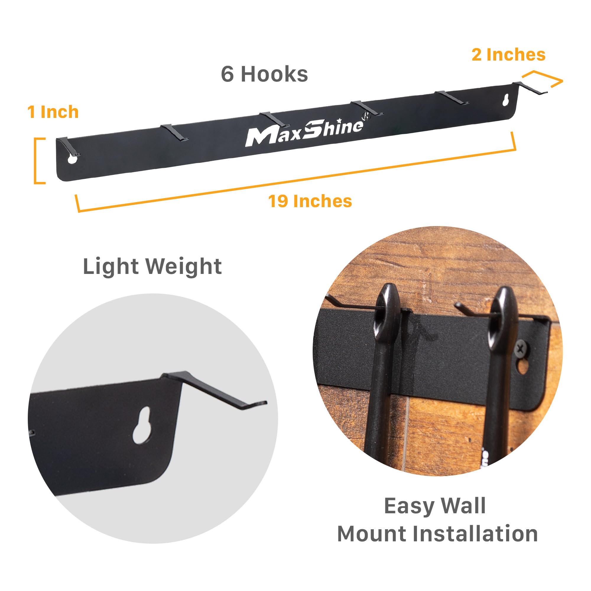 Maxshine Detailing Brush Universal Hanger - 6 Organizer Hooks, Lightweight Wall-Mounted Design for Auto Detailing Supplies, Ideal for Garage & Mobile Use, Easy to Install Car Care Organizer
