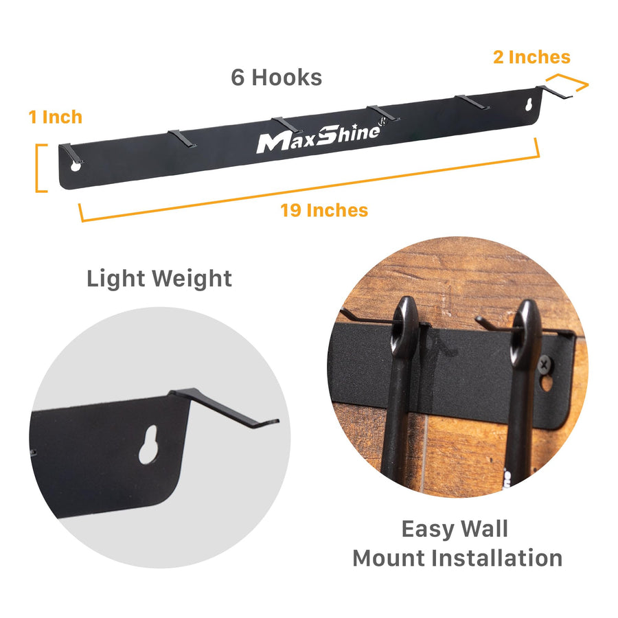Maxshine Detailing Brush Universal Hanger - 6 Organizer Hooks, Lightweight Wall-Mounted Design for Auto Detailing Supplies, Ideal for Garage & Mobile Use, Easy to Install Car Care Organizer