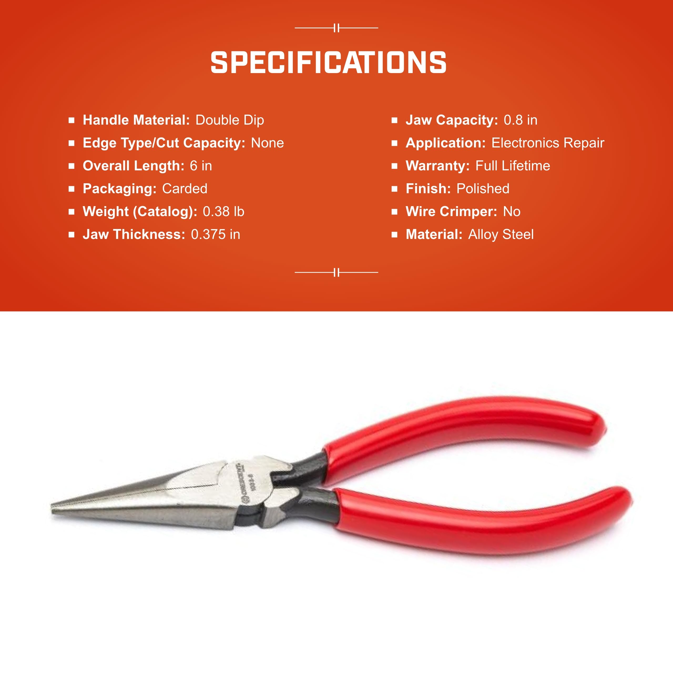 Crescent 6" Long Pliers Chain Nose - Needle-Nose Pliers for Bending, Gripping & Twisting - Long Reach - Serrated Jaws & Dipped Handle Grips - Resists Rust & Corrosion - 10336CVN