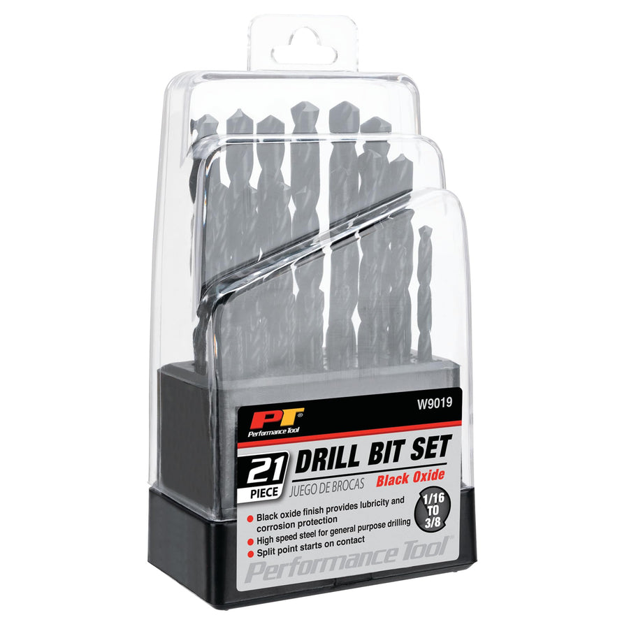 W9019 Performance Tool Drill Set Black Finish Twist, 21-Piece