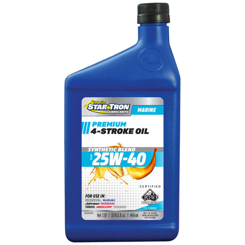 Star Tron Premium 4 Stroke Marine Oil STAR BRITE - 25W-40 Synthetic Blend Engine Oil for Outboards, Gasoline Inboards & Stern Drives - NMMA FC-W Certified, 32 OZ (028332)
